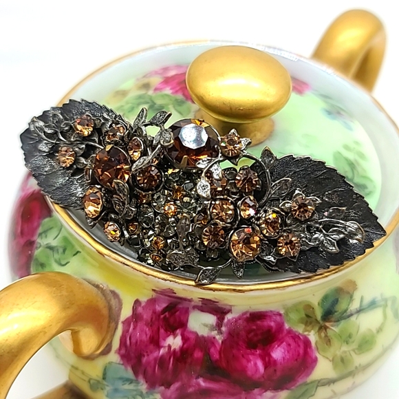 Vintage DeMario NYC Bronze Austrian Crystal Brooch on Sterling Silver! π - Picture 8 of 11
